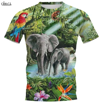 CLOOCL Vyriški gyvūnų marškinėliai Dramblio vonia Grafika 3D spausdintos viršugalviai trumpomis rankovėmis Trikotažas Havajų stiliaus gatvės drabužiai Madingi marškiniai