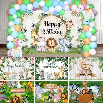 Custom Animation Tropical Jungle Safari Animal 1st Birthday Party Decoration Newborn Baby Shower Photographic Background Poster
