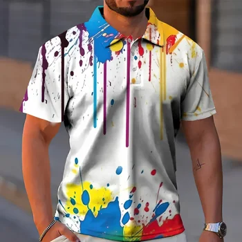 Man Summer Polo Shirts 3d Graffiti Printed Lapel Shirts Everyday Men's Casual Button Tops Oversized Slim Male Golf Clothing 6xl
