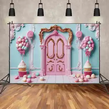MĖNULIS. QG fonas Princesės gimtadienio reklamjuostė Kūdikio dušas Fotostudijos fonas Rožinės durų dekoracijos Namų vakarėlio fotografijos rekvizitai
