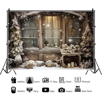 SHENGYONGBAO Kalėdų eglutės langas Saldainių fotografija Fonas Medinės durys Sniego senis Kinas Pušis Naujųjų metų fonas Prop LA-30