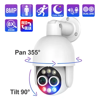 Techage PTZ 4K 8MP POE kamera 8X hibridinis priartinimas 2.8mm 12mm dvigubas objektyvas dvipusis garsas spalvotas naktinis matymas žmogaus aptikimas POE IP kamera