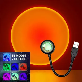 USB Saulėlydžio lempa LED vaivorykštė Neoninė naktinė šviesa Namų dekoro projektorius Fotografija Sienų atmosfera LED apšvietimas kambario dekoro dovanai